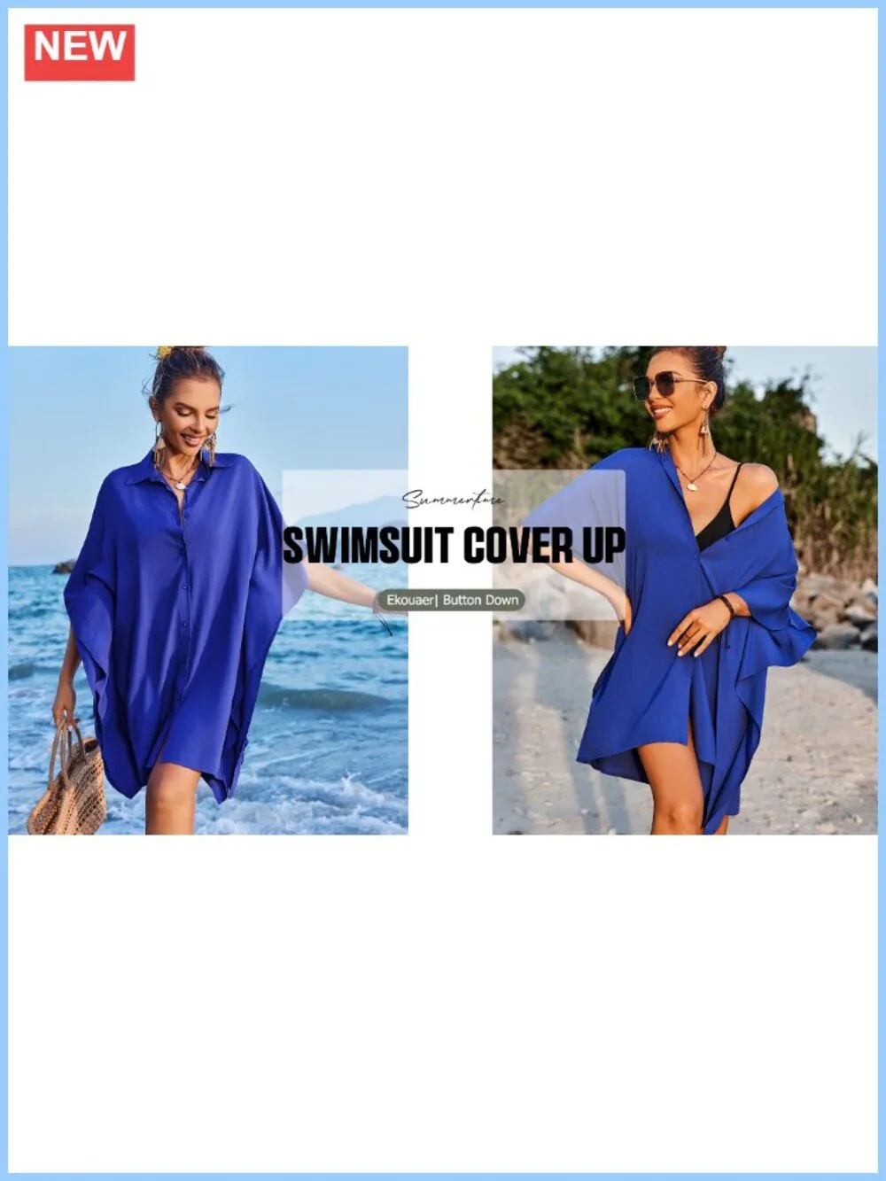 Women's Loose Fit Swim Cover Up Maxi Dress Kimono Style Button Down, Rayon, 3/4